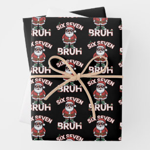 Funny 67 Six Seven Christmas Bruh Santa Wrapping Paper Sheets