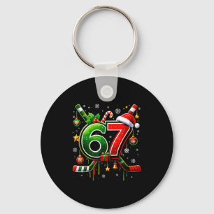 Funny 67 Six Seven Christmas Ice Hockey  Keychain