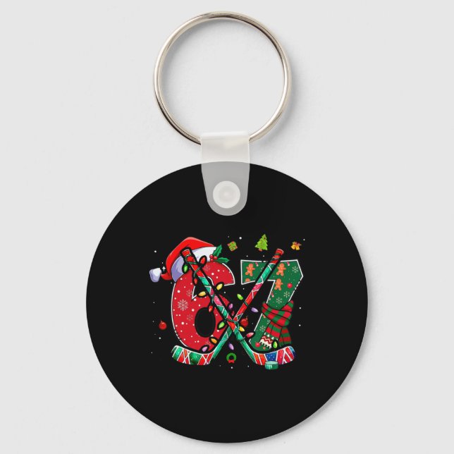 Funny 67 Six Seven Christmas Ice Hockey  Keychain (Front)
