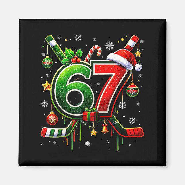 Funny 67 Six Seven Christmas Ice Hockey  Magnet (Front)