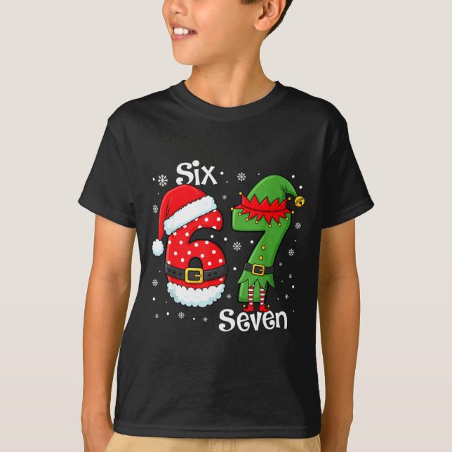 Funny 67 Six Seven Meme 6 7 Elf Santa Christmas Pa T-Shirt (Front)