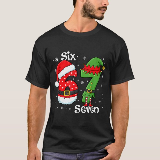 Funny 67 Six Seven Meme 6 7 Elf Santa Christmas Pa T-Shirt (Front)