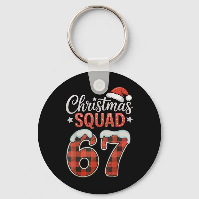 Funny 67 Six Seven Meme Brainrot 67 Christmas Squa Keychain (Front)