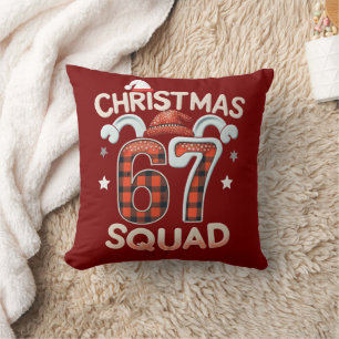 Funny 67 Six Seven Meme Brainrot Christmas Squad Throw Pillow