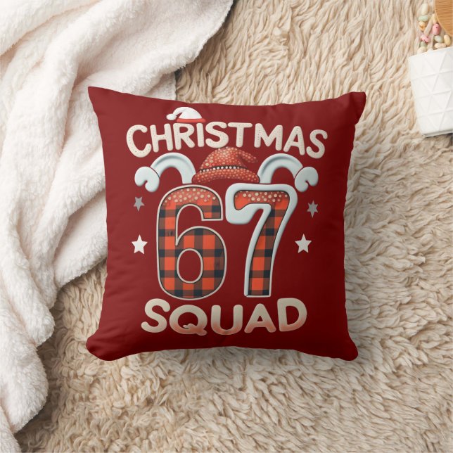 Funny 67 Six Seven Meme Brainrot  Christmas Squad Throw Pillow (Blanket)