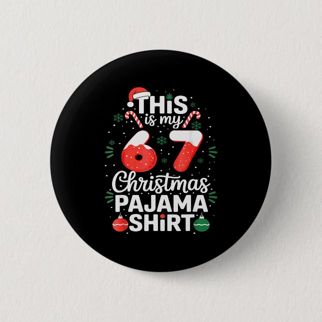 Funny 67 Six Seven Meme Brainrot Cringe Christmas  Button (Front)