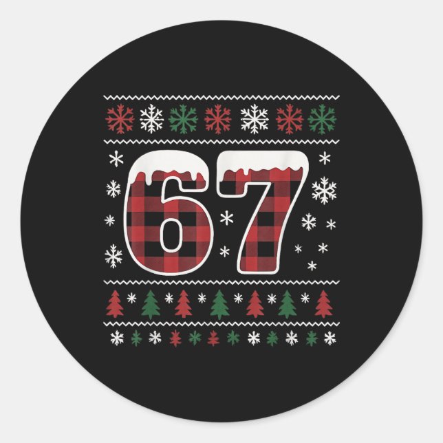 Funny 67 Six Seven Meme Brainrot Cringe Christmas  Classic Round Sticker (Front)