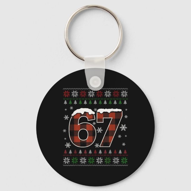 Funny 67 Six Seven Meme Brainrot Cringe Christmas  Keychain (Front)