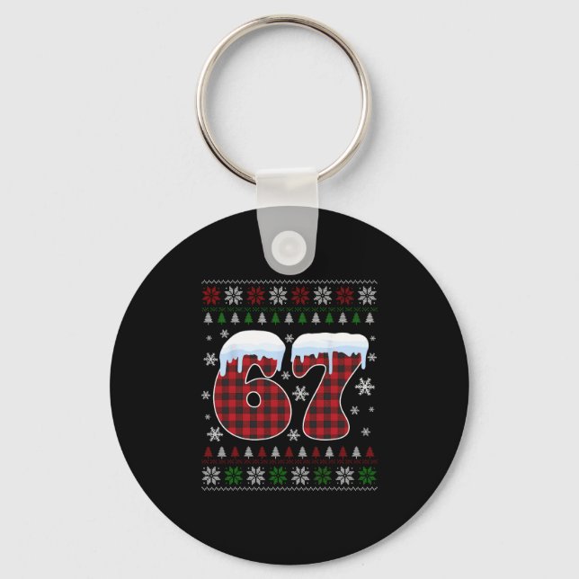 Funny 67 Six Seven Meme Brainrot Cringe Christmas  Keychain (Front)