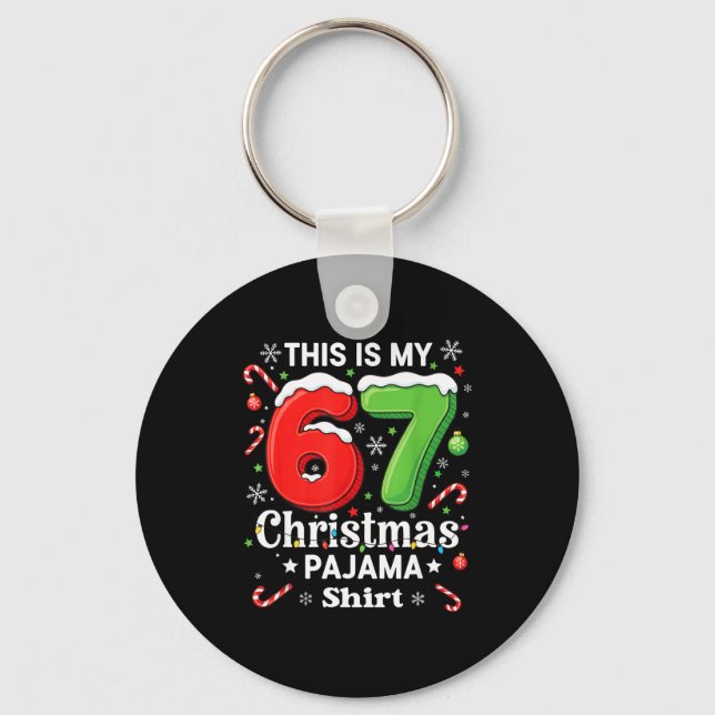 Funny 67 Six Seven Meme Christmas Pajama Shirt Kid Keychain (Front)