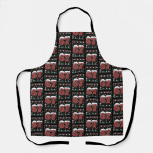 Funny 67 Six Seven Meme Cringe Christmas Red Plaid Apron