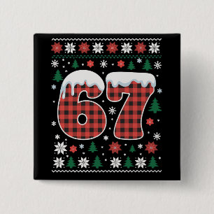 Funny 67 Six Seven Meme Cringe Christmas Red Plaid Button