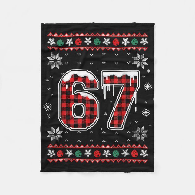 Funny 67 Six Seven Squad Meme Christmas Ugly Sweat Fleece Blanket (Front)