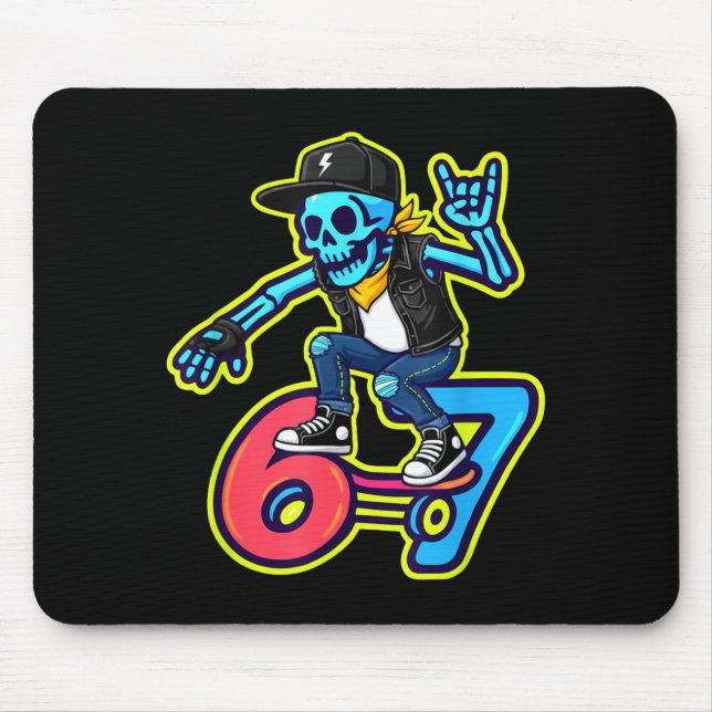 Funny 67 Skeleton Skater Meme Retro Skateboarding  Mouse Pad (Front)