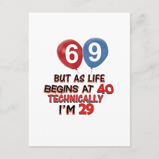 funny 69th birthday designs postcard (Front)