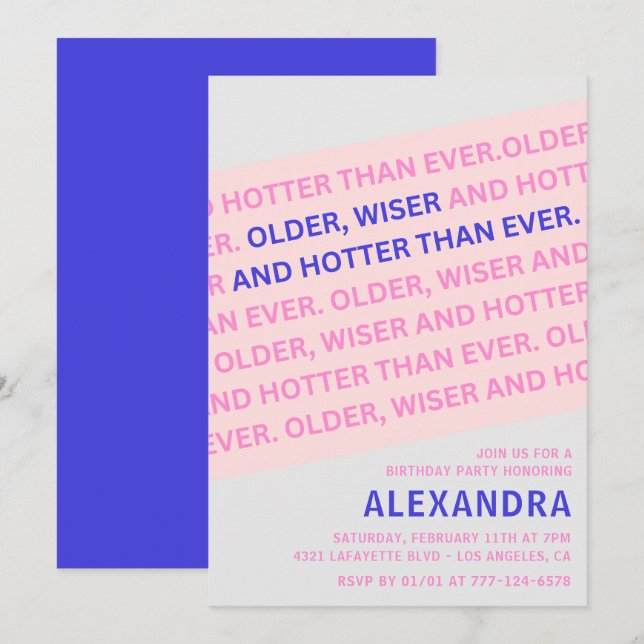 Funny 69th birthday invitations Older Wiser Hotter (Front/Back)