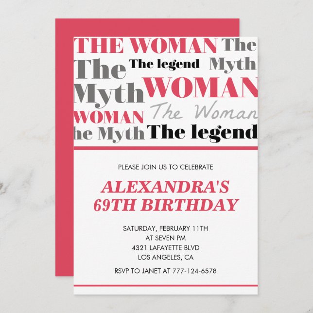  Funny 69th birthday invitations the Myth Legend (Front/Back)