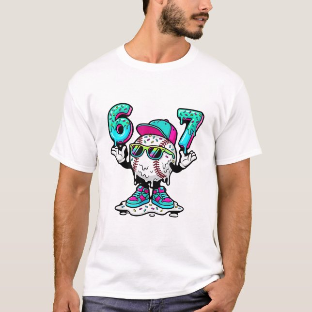 Funny 6 7 Baseball Ice Cream Drip Meme Tee (Front)