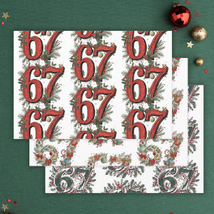Funny 6 7 Brainrot Meme Christmas Set of 3 Wrapping Paper Sheets