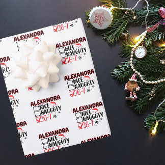 Funny 6-7 Christmas Checklist Custom Name Wrapping Paper Sheets