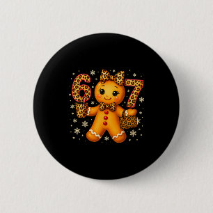Funny 6 7 Christmas Leopard Bow Gingerbread Girls Button