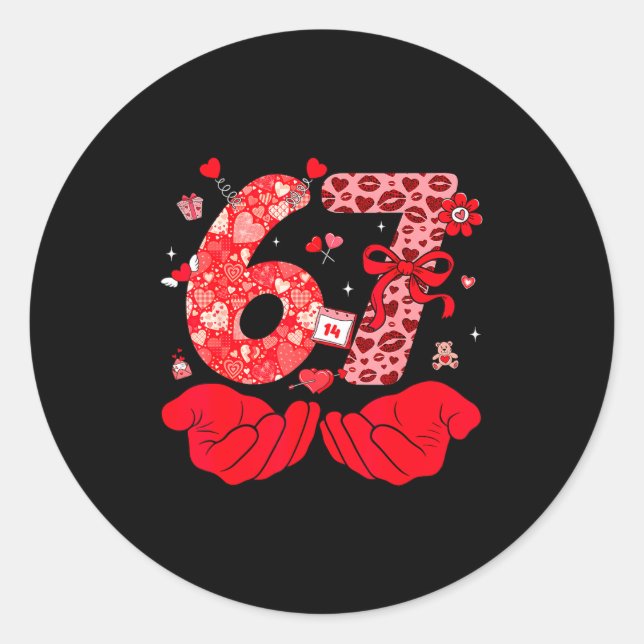 Funny 6 7 Hands Meme Cute Valentine's Day Six Seve Classic Round Sticker (Front)