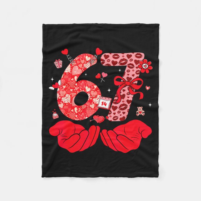 Funny 6 7 Hands Meme Cute Valentine's Day Six Seve Fleece Blanket (Front)