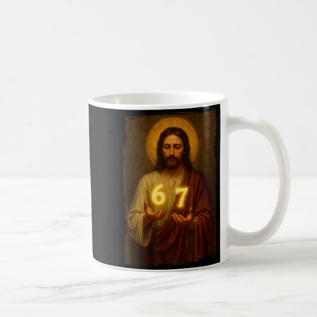 Funny 6 7 Jesus. Absurd Six Seven Meme, Weird Teen Coffee Mug (Right)