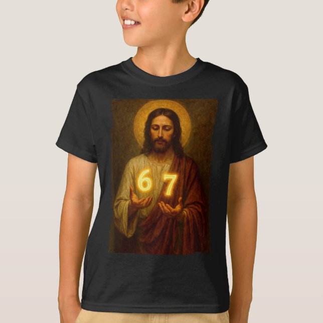 Funny 6 7 Jesus. Absurd Six Seven Meme, Weird Teen T-Shirt (Front)