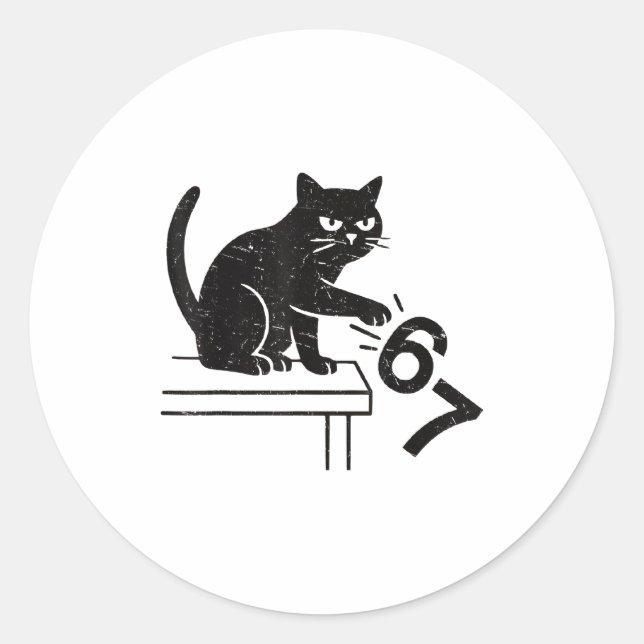 Funny 6 7 Meme Cat Knocking Off 67  Classic Round Sticker (Front)