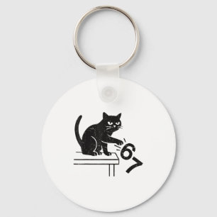 Funny 6 7 Meme Cat Knocking Off 67 Keychain