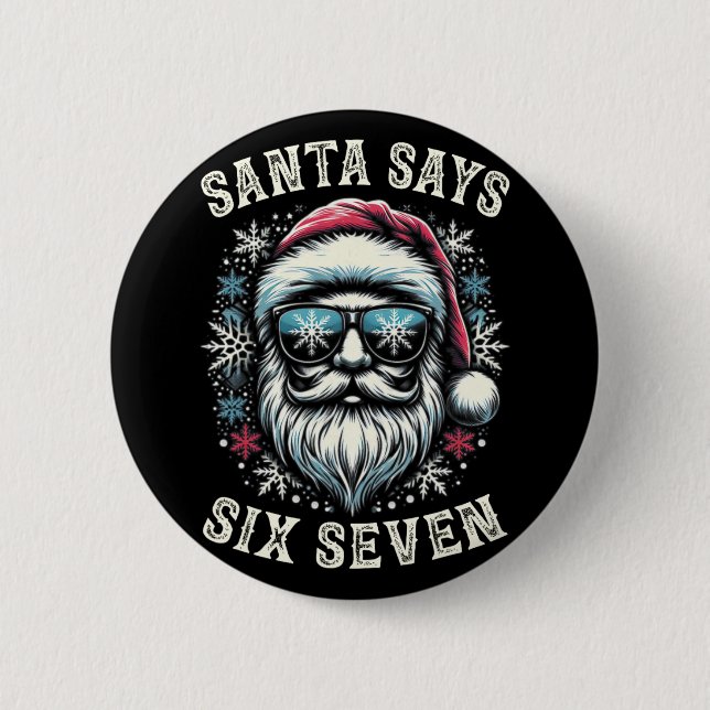 Funny 6-7 Meme Christmas Santa Six Seven Brain Rot Button (Front)