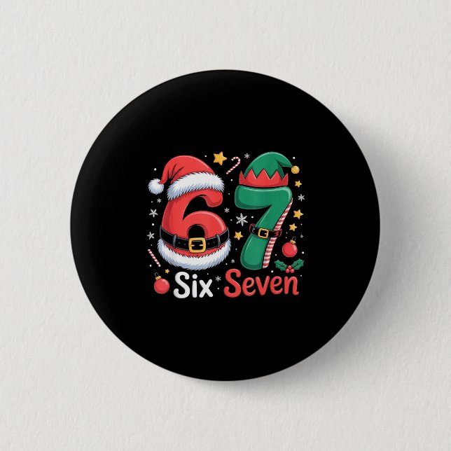 Funny 6 7 Meme Elf Santa Christmas Six Seven Kid W Button (Front)