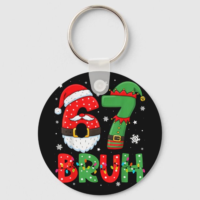 Funny 6 7 Six Seven Bruh Meme Christmas Santa Elf  Keychain (Front)