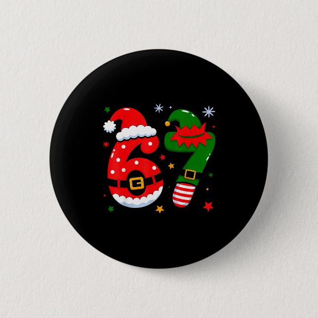 Funny 6 7 Six Seven Meme Christmas Santa Elf Coupl Button (Front)