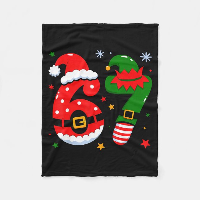 Funny 6 7 Six Seven Meme Christmas Santa Elf Coupl Fleece Blanket (Front)