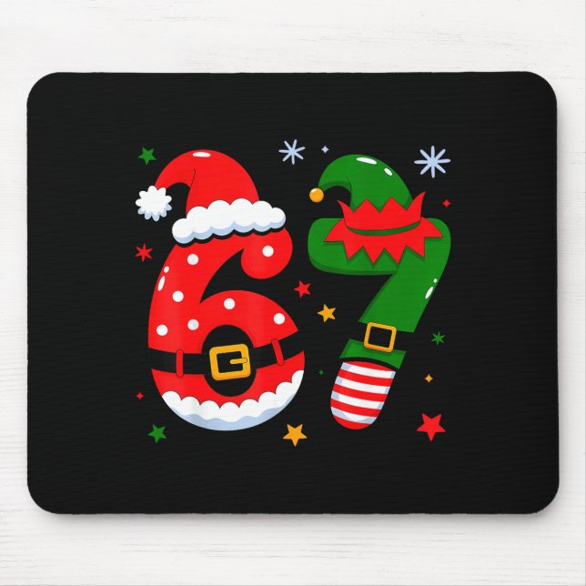 Funny 6 7 Six Seven Meme Christmas Santa Elf Coupl Mouse Pad (Front)