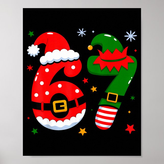 Funny 6 7 Six Seven Meme Christmas Santa Elf Coupl Poster (Front)