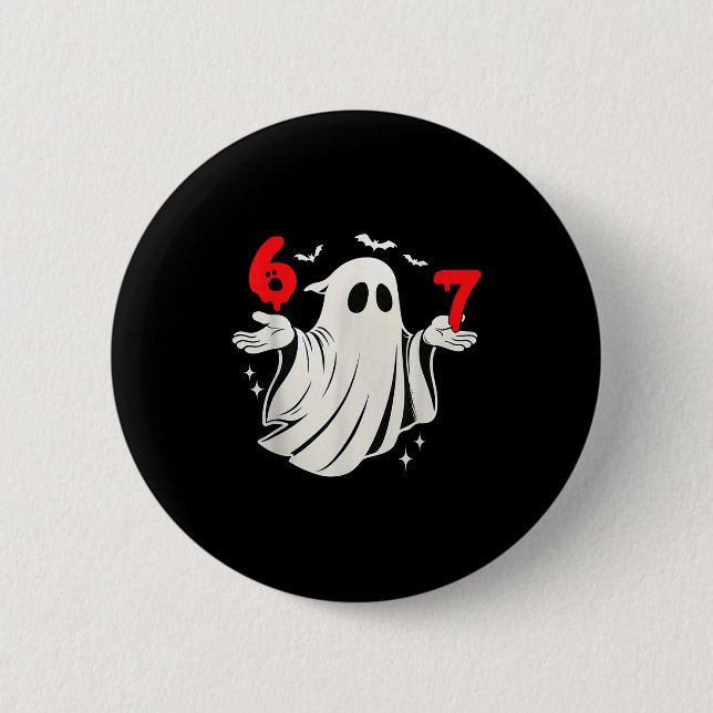 Funny 6 7 Six Seven Meme Halloween Humor Ghost Cos Button (Front)