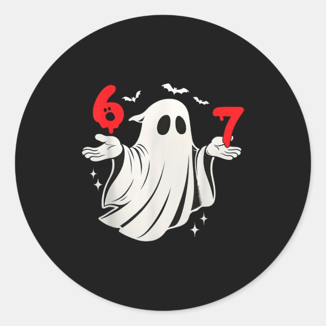 Funny 6 7 Six Seven Meme Halloween Humor Ghost Cos Classic Round Sticker (Front)