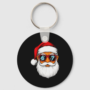 Funny 6 7 Six Seven Meme Santa Face Christmas Men Keychain