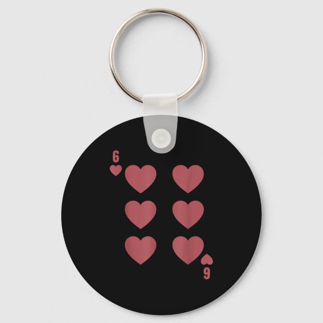 Funny 6 7 Valentine Love Heart Playing Card Matchi Keychain (Front)