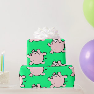 Funny 6 Cartoon Illustration Pig Choose Color Gift Wrapping Paper