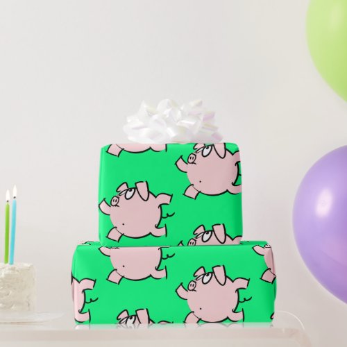 Funny 6 Cartoon Illustration Pig Choose Color Gift Wrapping Paper