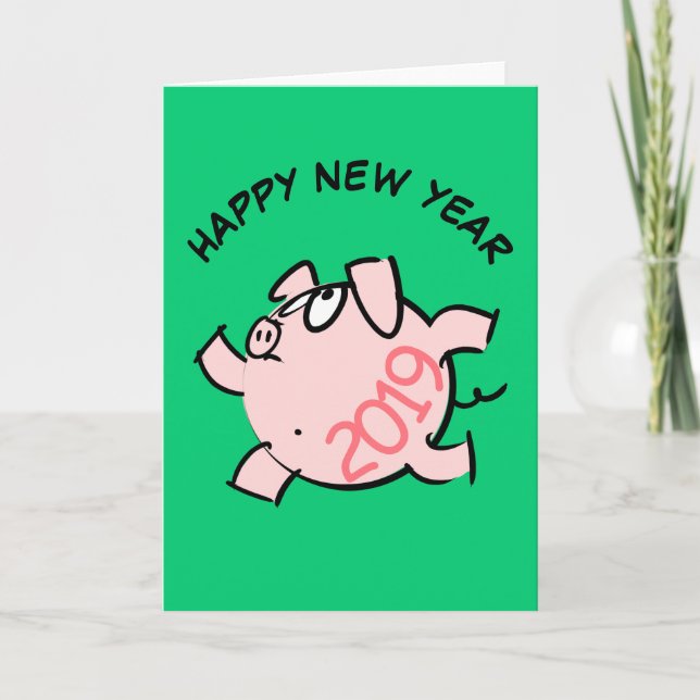 Funny 6 Cartoon Illustration Pig  Year 2019 Card (Front)