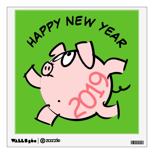 Funny 6 Cartoon Illustration Pig  Year 2019 Decal (Front)