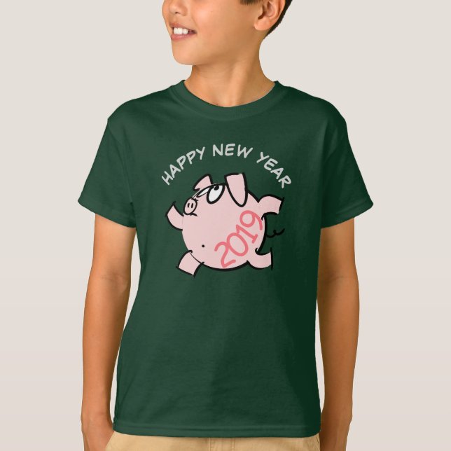 Funny 6 Cartoon Illustration Pig  Year 2019 Kids T T-Shirt (Front)