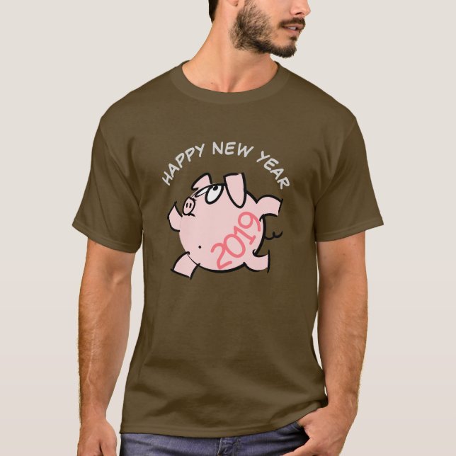 Funny 6 Cartoon Illustration Pig  Year 2019 Man T T-Shirt (Front)