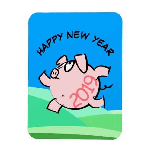 Funny 6 Cartoon Illustration Pig  Year 2019 Rec Magnet