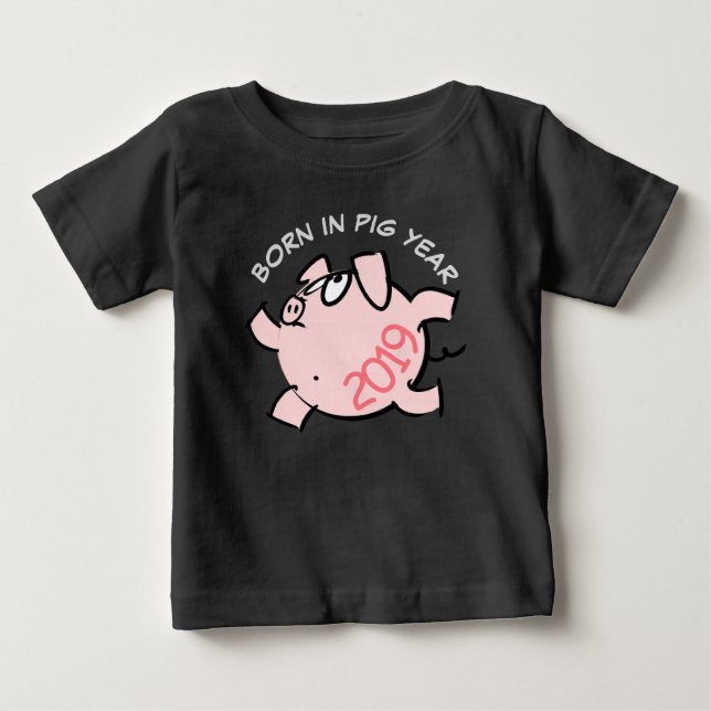 Funny 6 Cartoon Illustration Pink Pig  2019 Baby T Baby T-Shirt (Front)